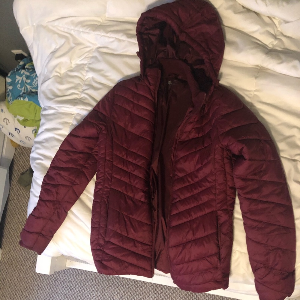purple puffer jacket